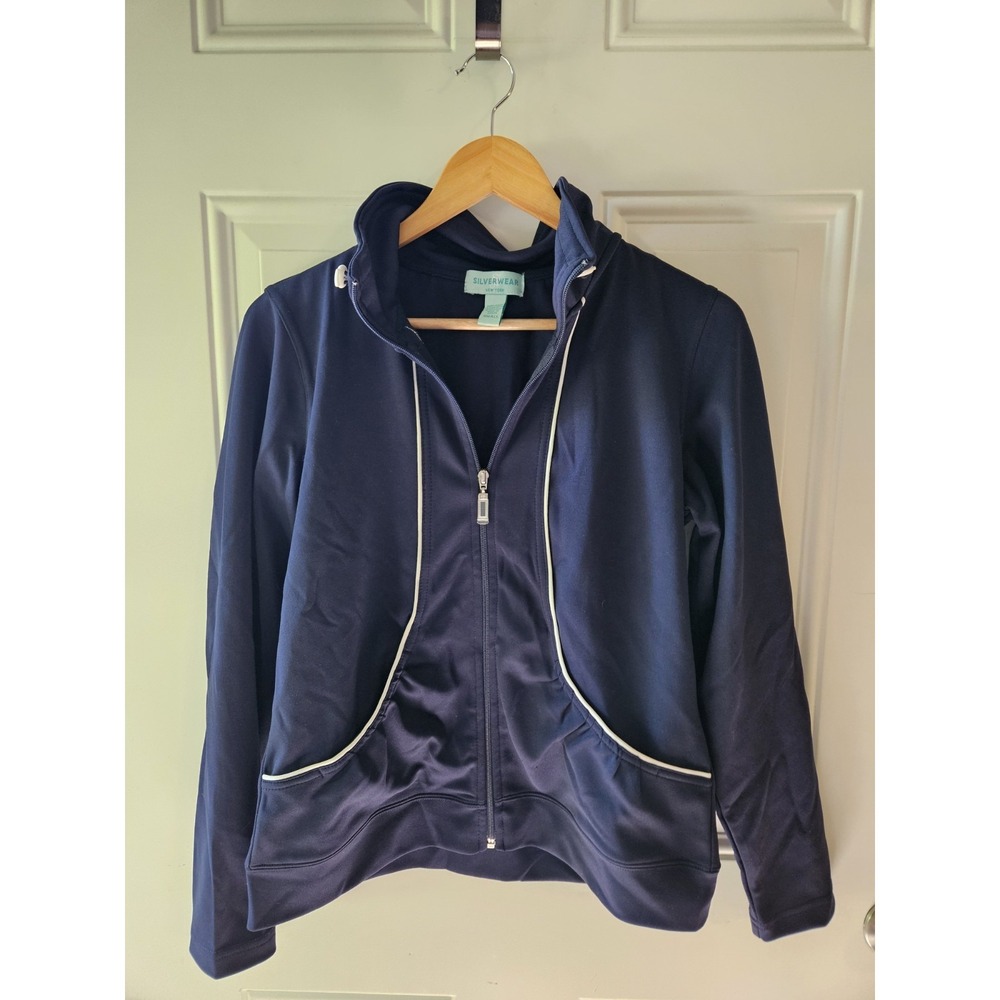 Silverwear New York Womens Small Full Zip Jacket Navy Athletic Stretch Pockets